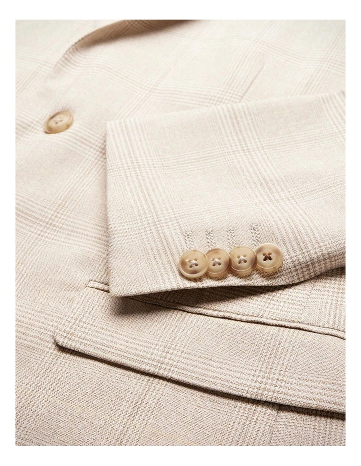 Slim Stretch Prince Of Wales Lightweight Tailored Jacket in Natural Check image 6