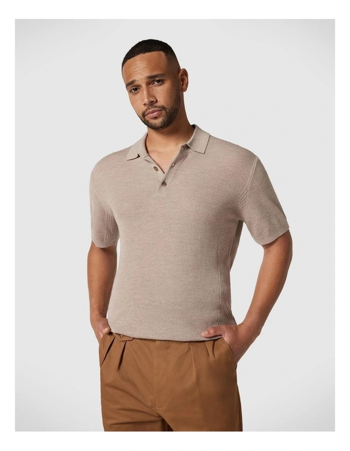 Knitted Polo Shirt in Almond image 1