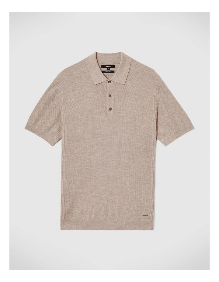 Knitted Polo Shirt in Almond image 2