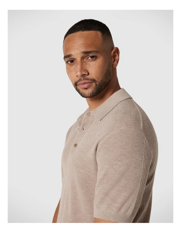 Knitted Polo Shirt in Almond image 5