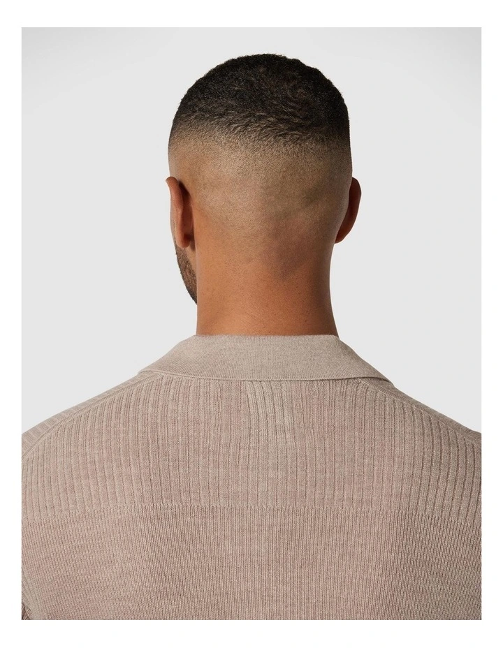 Knitted Polo Shirt in Almond image 6