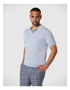 Knitted Polo Shirt in Light Blue