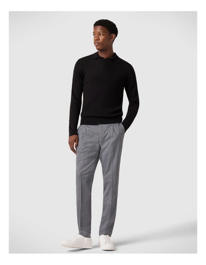 Merino Wool Long Sleeve Crew Knit Sweater in Black image 1