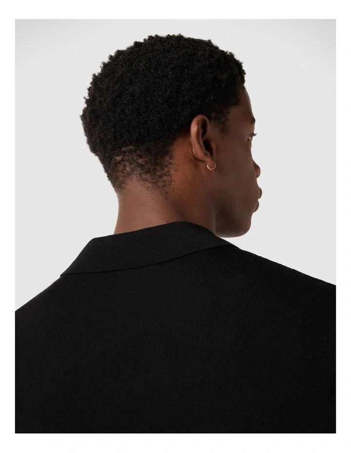 Merino Wool Long Sleeve Crew Knit Sweater in Black image 6