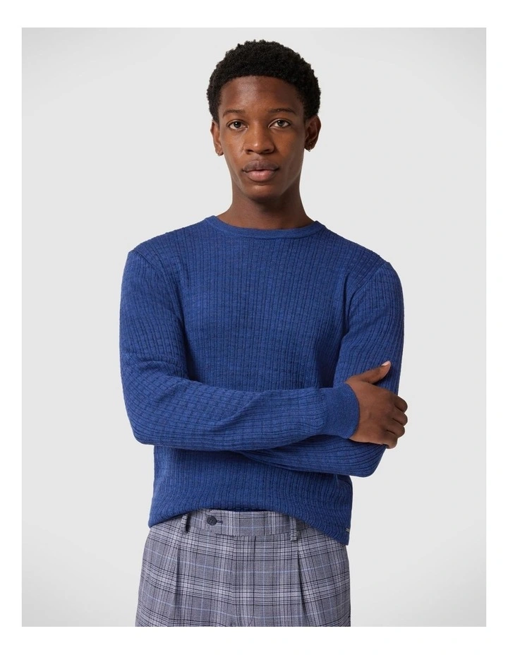 Merino Wool Long Sleeve Crew Knit in Denim image 1