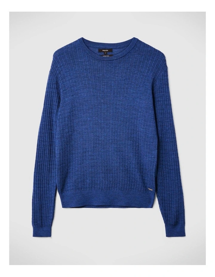 Merino Wool Long Sleeve Crew Knit in Denim image 2