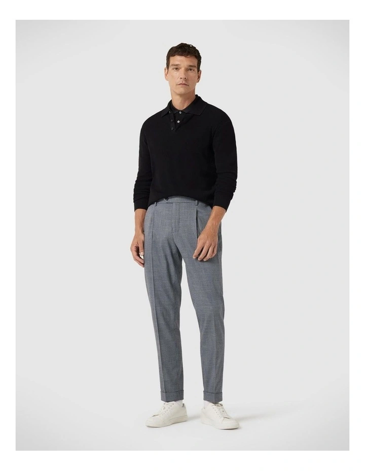 Long Sleeve Knitted Polo in Black image 3