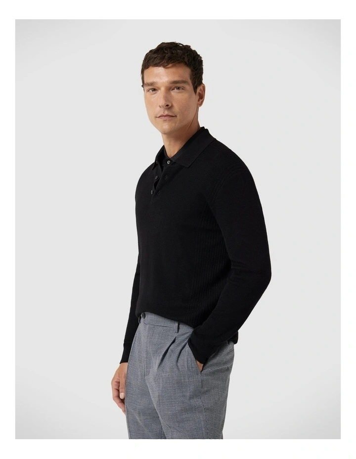 Long Sleeve Knitted Polo in Black image 5