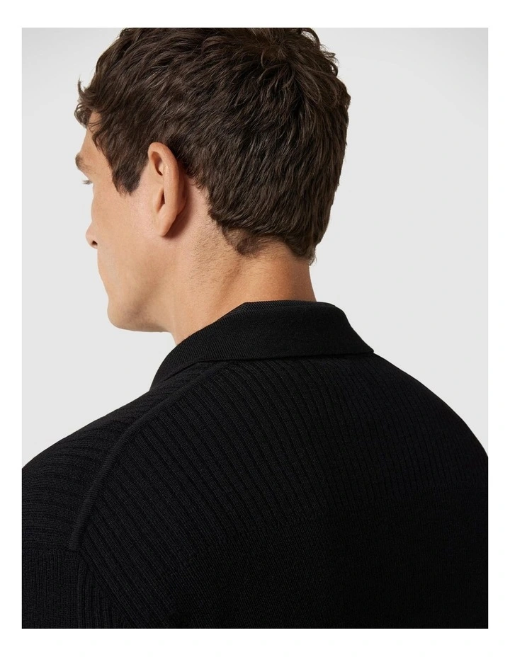 Long Sleeve Knitted Polo in Black image 6