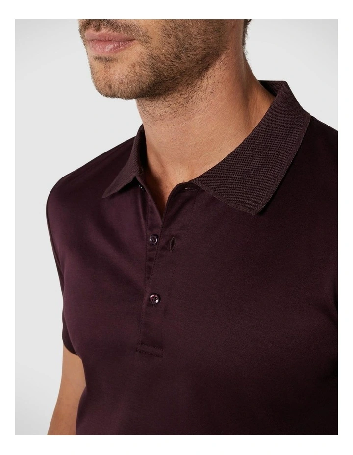 Mercerised Cotton Polo Shirt in Dark Burgundy image 4