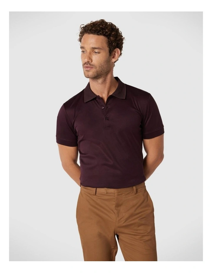Mercerised Cotton Polo Shirt in Dark Burgundy image 5