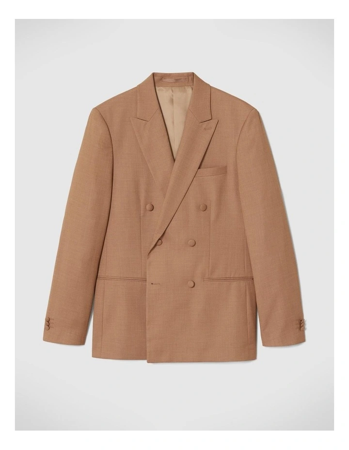 Slim Stretch Double Breasted Tailored Jacket in Tan image 2