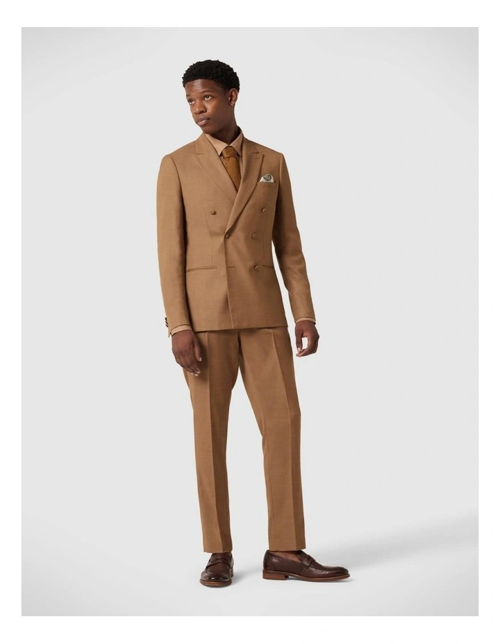 Slim Stretch Double Breasted Tailored Jacket in Tan image 3