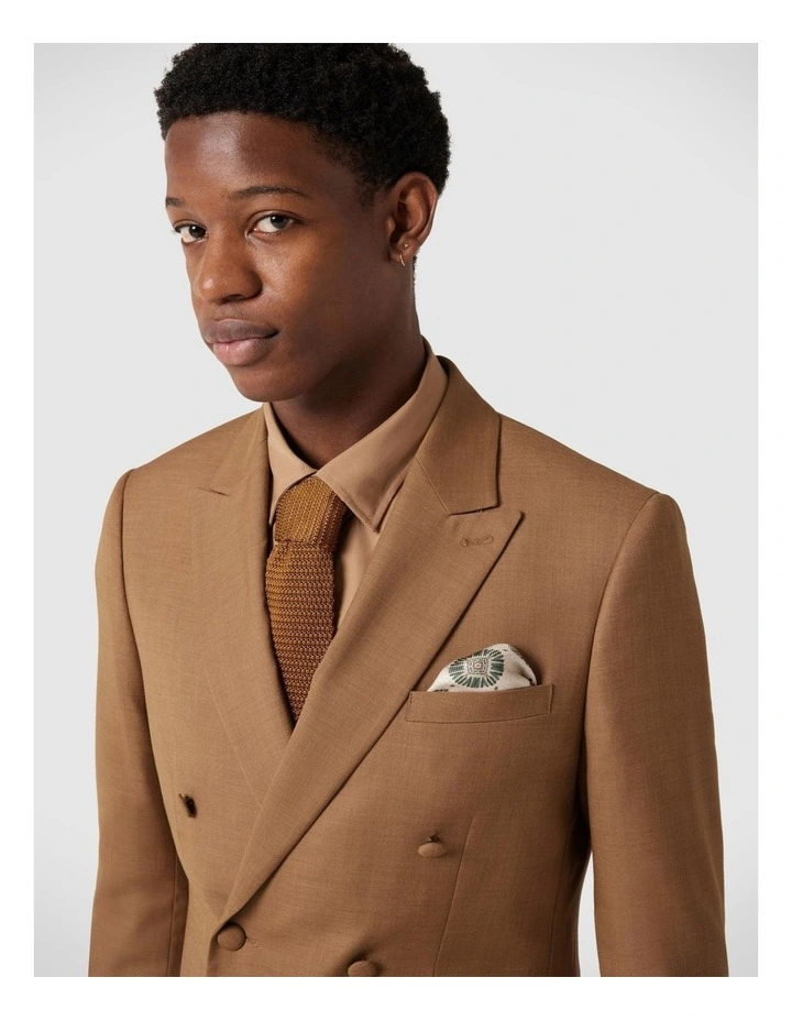 Slim Stretch Double Breasted Tailored Jacket in Tan image 4