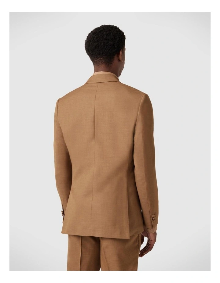 Slim Stretch Double Breasted Tailored Jacket in Tan image 5