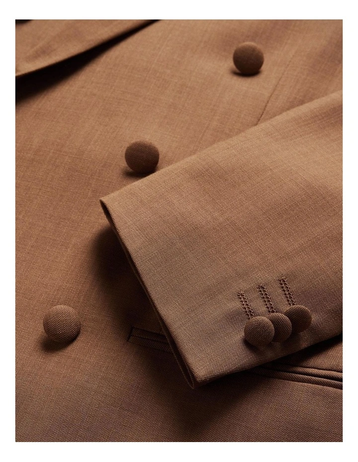 Slim Stretch Double Breasted Tailored Jacket in Tan image 6