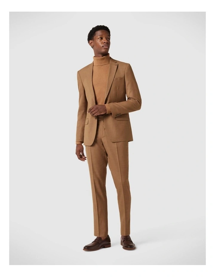Slim Stretch Single Breasted Tailored Jacket in Tan image 3