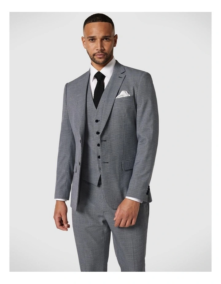 Slim Stretch Check Tailored Jacket in Grey Houndstooth image 1