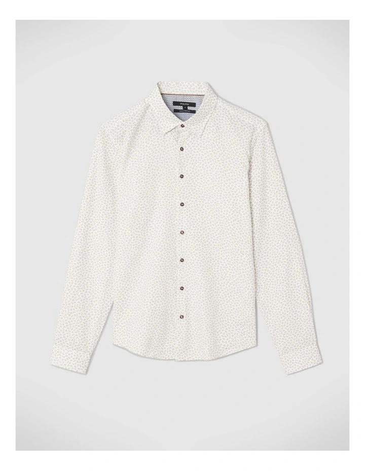 Slim Stretch Micro Floral Long Sleeve Shirt in White/Sand image 2