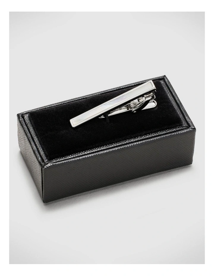 Tie Pin With Mother Of Pearl Inlay in Silver image 1