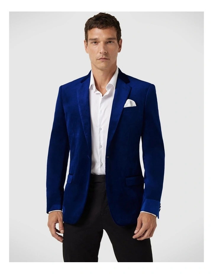 Slim Fit Velvet Tuxedo Jacket in Cobalt image 4
