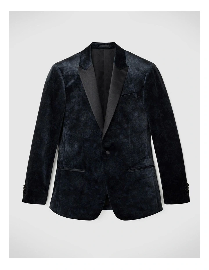 Two-tone Print Velvet Tuxedo Jacket in Dark Charcoal image 2