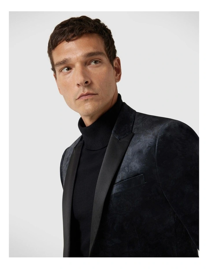 Two-tone Print Velvet Tuxedo Jacket in Dark Charcoal image 4