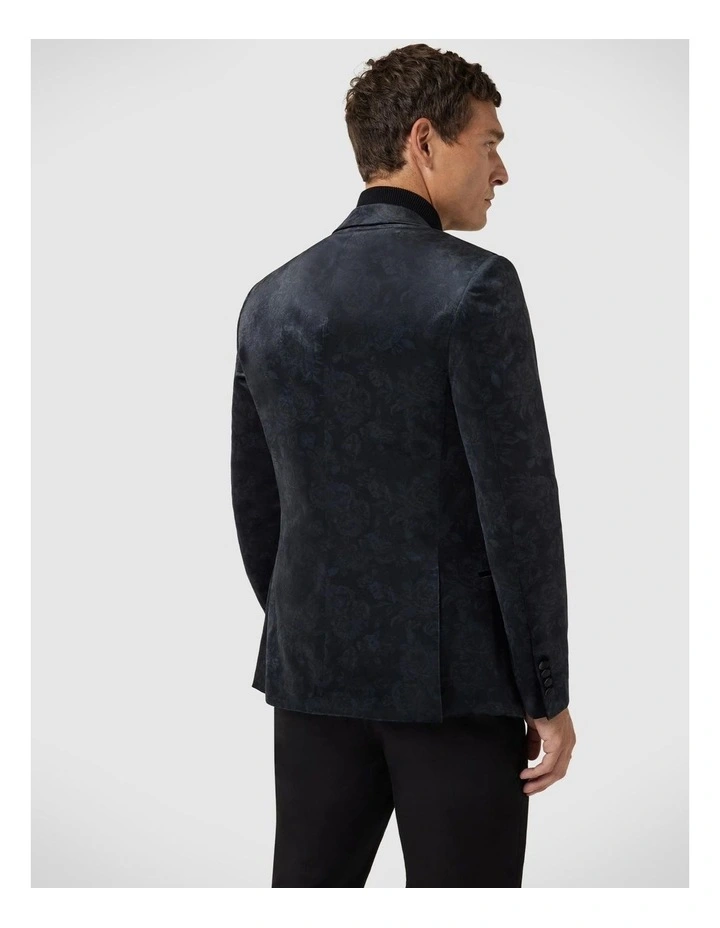 Two-tone Print Velvet Tuxedo Jacket in Dark Charcoal image 5