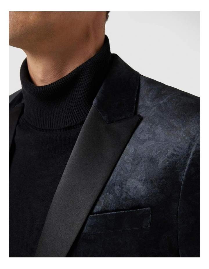 Two-tone Print Velvet Tuxedo Jacket in Dark Charcoal image 6