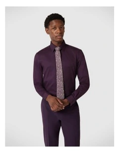 Herringbone Formal Long Sleeve Shirt in Plum