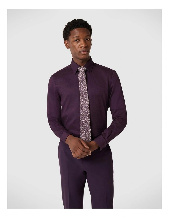 Herringbone Formal Long Sleeve Shirt in Plum image 1