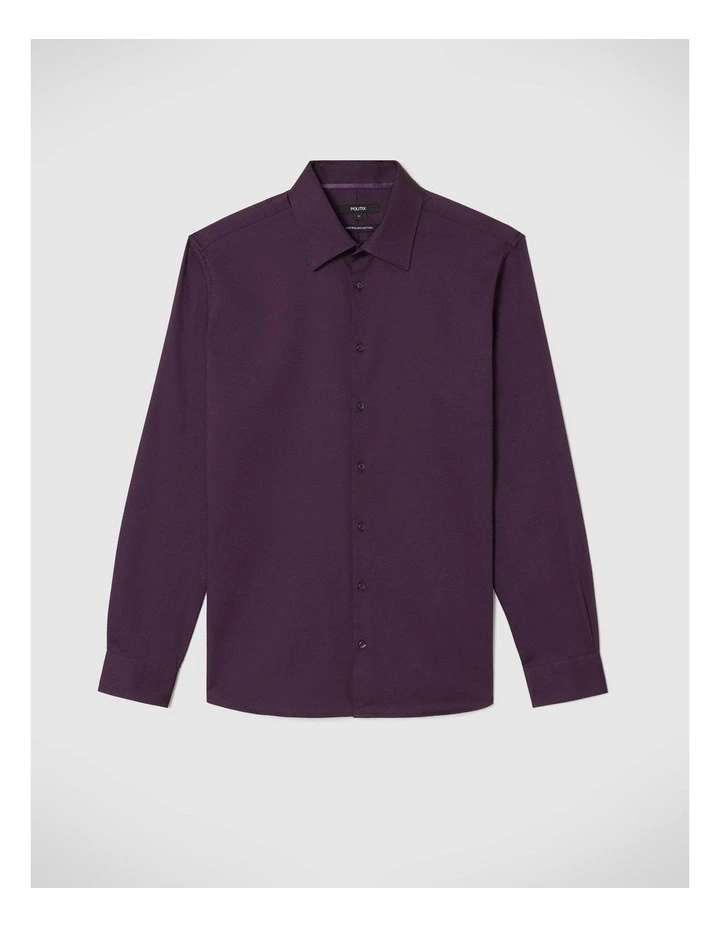 Herringbone Formal Long Sleeve Shirt in Plum image 2