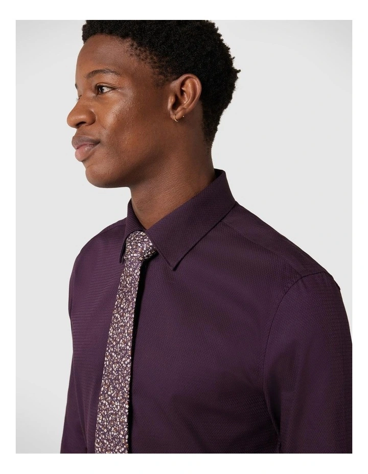 Herringbone Formal Long Sleeve Shirt in Plum image 4