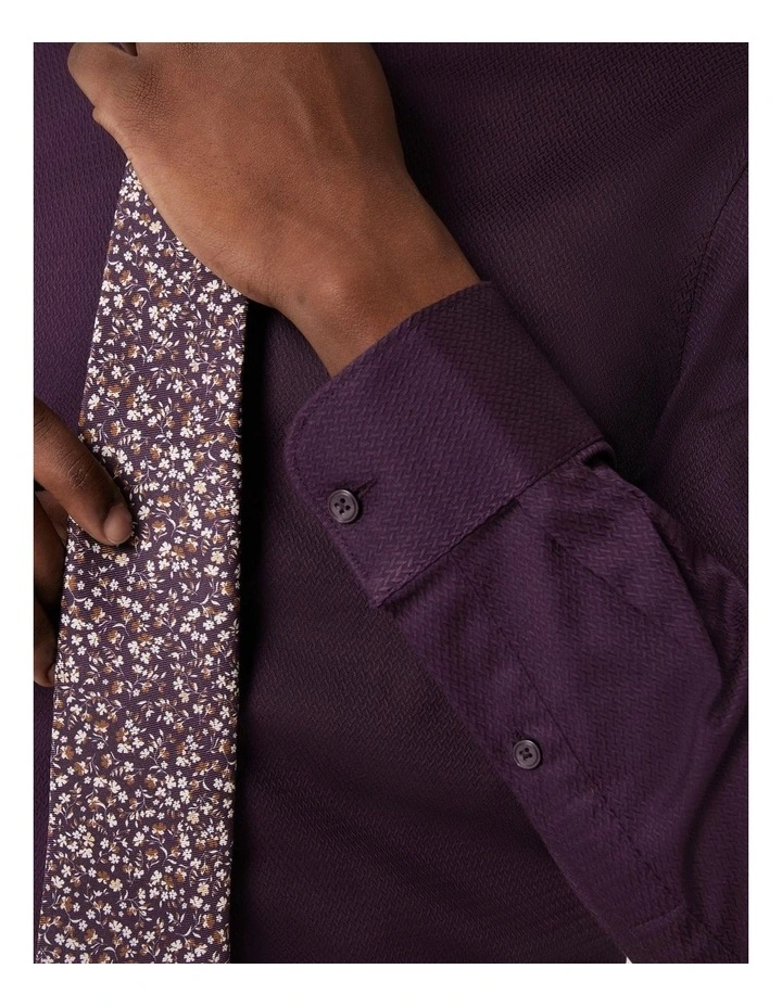Herringbone Formal Long Sleeve Shirt in Plum image 5