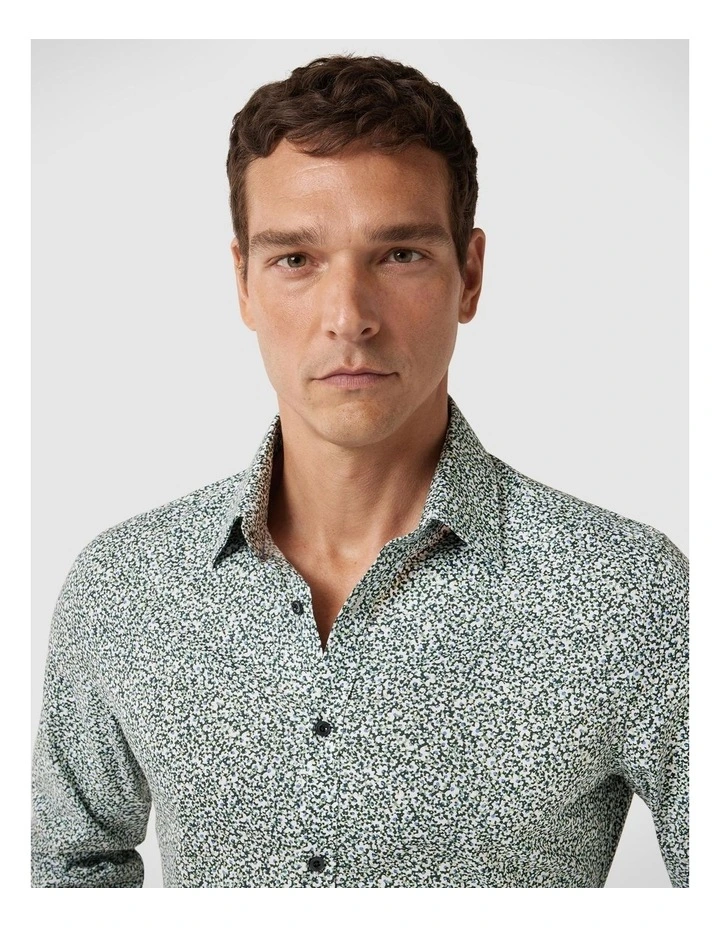 Regular Fit Abstract Floral Print Shirt in Khaki image 1