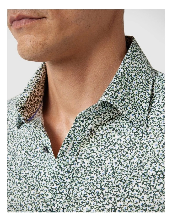 Regular Fit Abstract Floral Print Shirt in Khaki image 3
