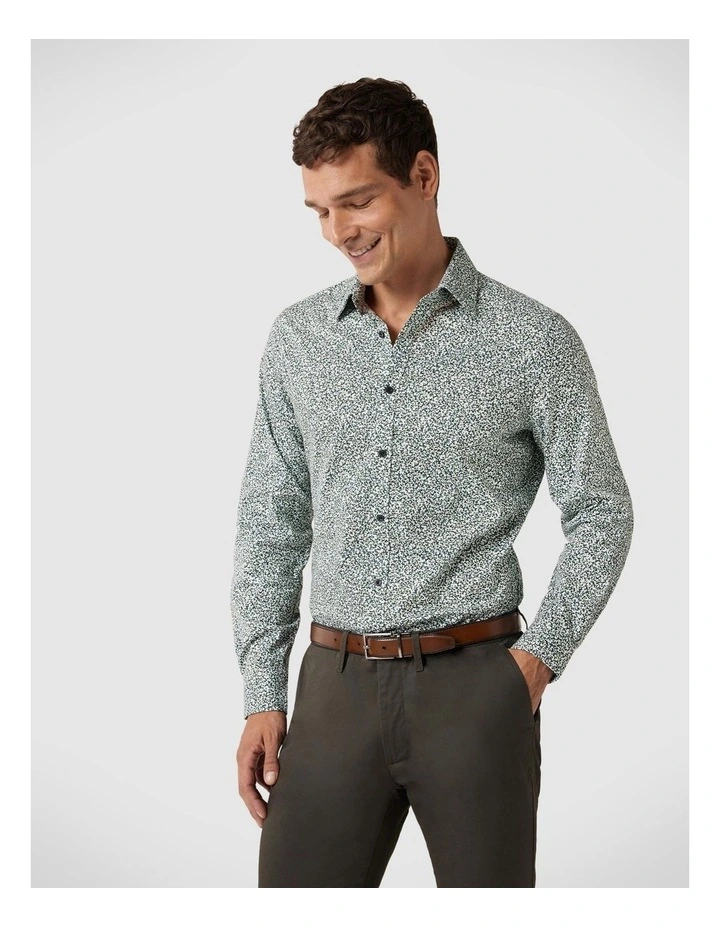 Regular Fit Abstract Floral Print Shirt in Khaki image 4
