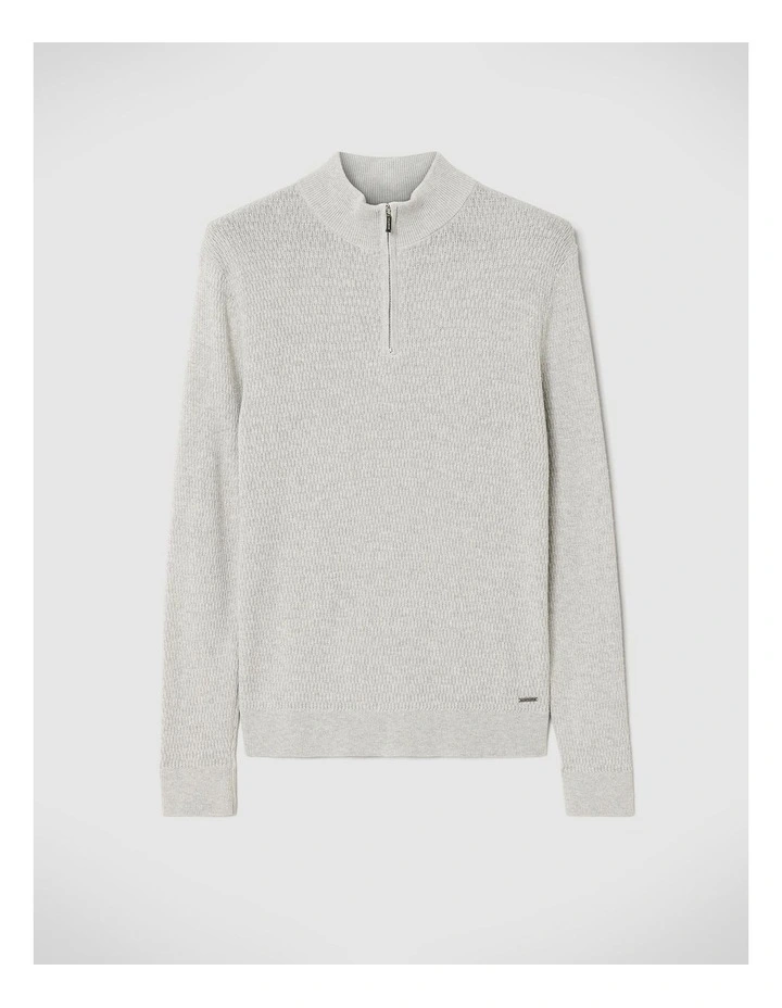 Funnel Neck Long Sleeve Knit With Honeycomb Texture Detail in Grey Marle image 2