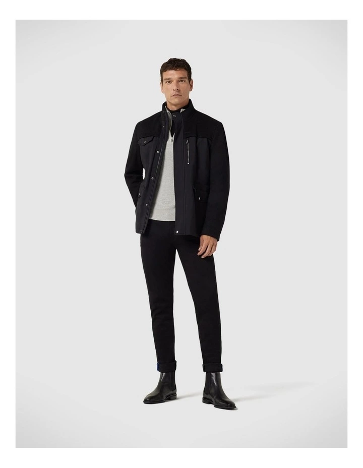 Funnel Neck Long Sleeve Knit With Honeycomb Texture Detail in Grey Marle image 3