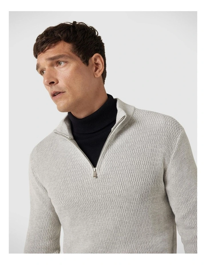 Funnel Neck Long Sleeve Knit With Honeycomb Texture Detail in Grey Marle image 4