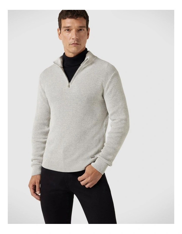 Funnel Neck Long Sleeve Knit With Honeycomb Texture Detail in Grey Marle image 5