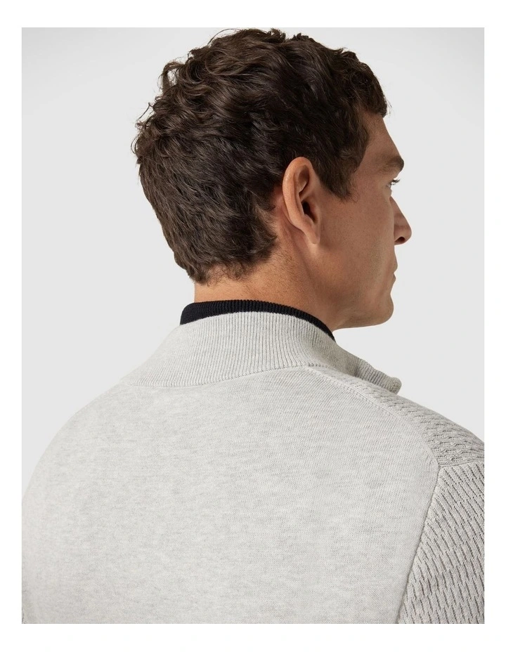 Funnel Neck Long Sleeve Knit With Honeycomb Texture Detail in Grey Marle image 6