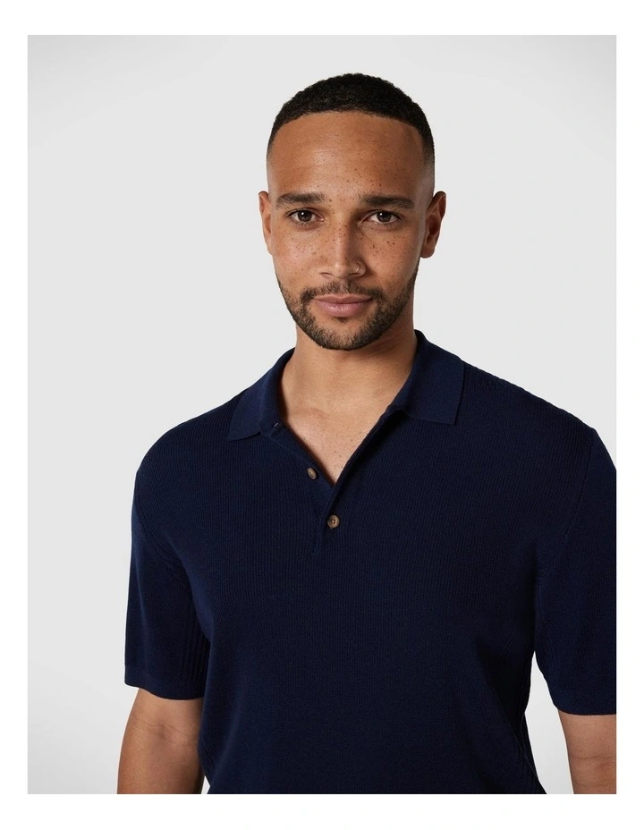 Knitted Polo Shirt in Navy image 1