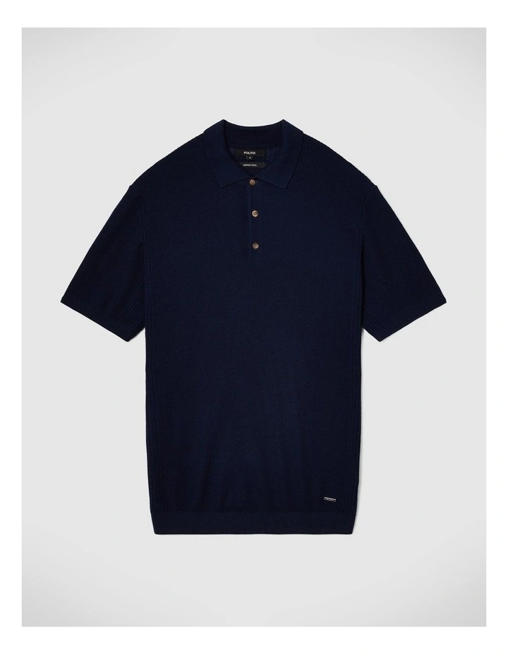 Knitted Polo Shirt in Navy image 2
