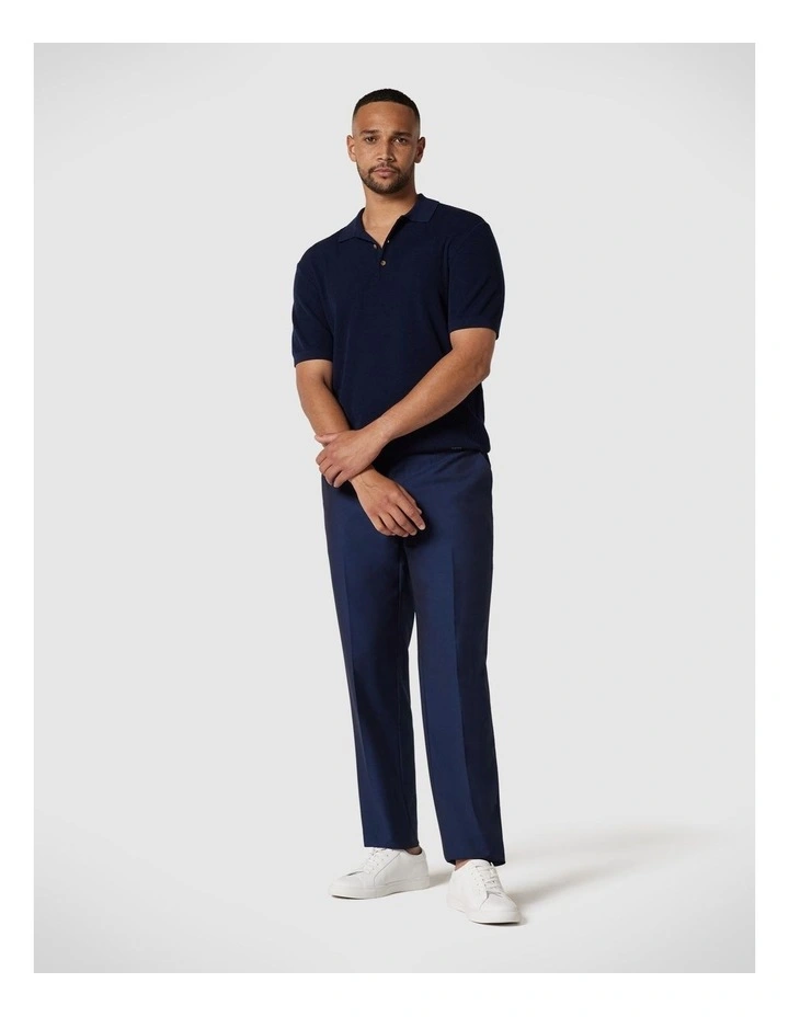 Knitted Polo Shirt in Navy image 3