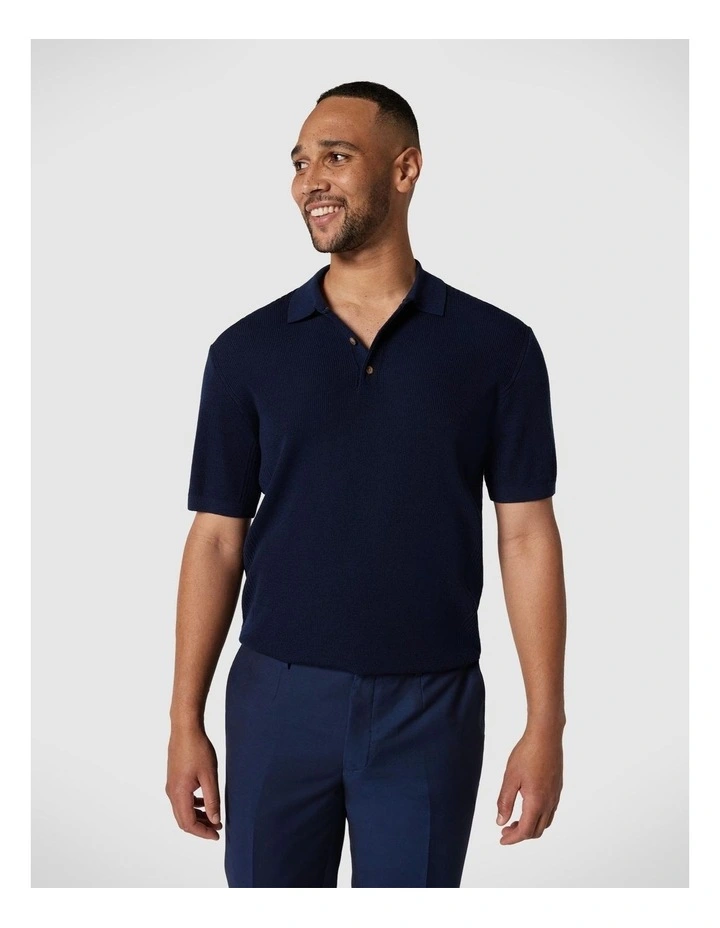 Knitted Polo Shirt in Navy image 4