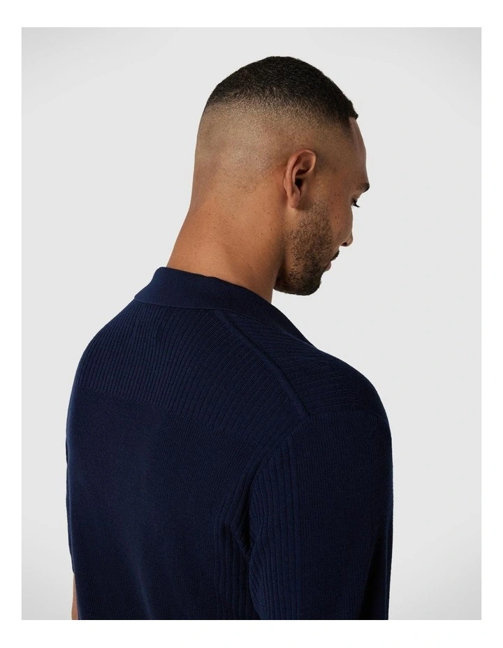 Knitted Polo Shirt in Navy image 6
