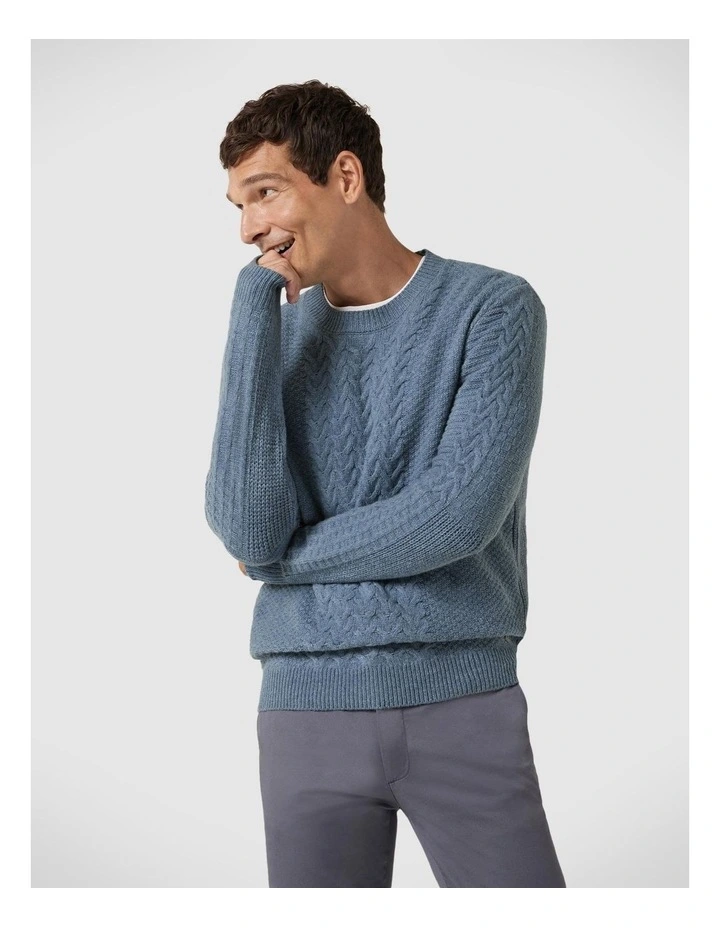 Heavyweight Chunky Knit With Contrast Cable Design in Denim image 1