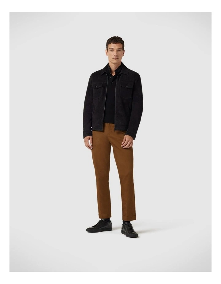Suede Zip Through Trucker Jacket in Black image 3