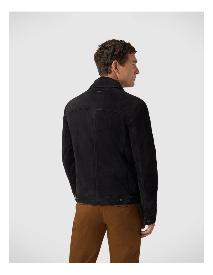 Suede Zip Through Trucker Jacket in Black image 5